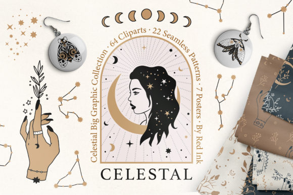 Download Celestial Clipart &amp; Pattern Magic Pack - Celestial clipart Collection