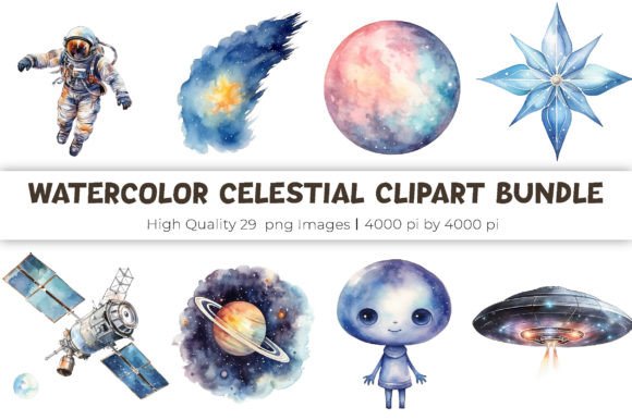Download Watercolor Celestial Clipart Bundle - Celestial clipart Collection
