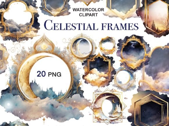 Download Night Sky Celestial Clipart, Gold Frames - Premium Resources