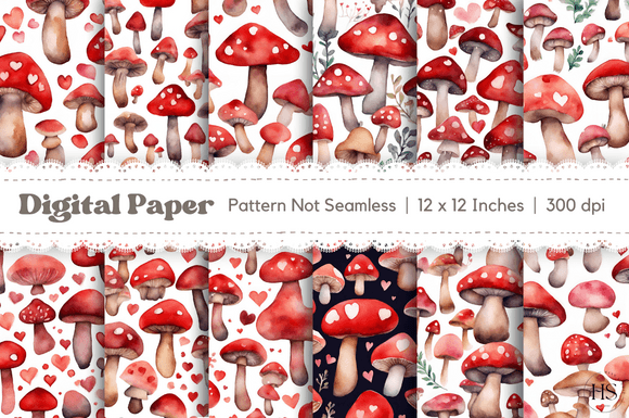 Download Valentine's Day Mushroom Digital Paper - Mushroom digital paper Collection
