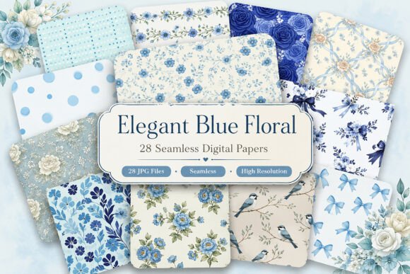 Download Elegant Blue Floral Digital Patterns - Digital patterns Collection