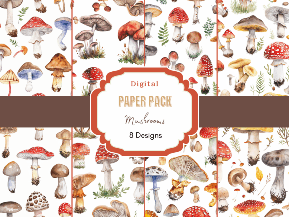 Download Watercolor Mushroom Digital Paper - Mushroom digital paper Collection