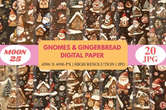 Download Gnomes &amp; Gingerbread Digital Paper - Gnomes Collection