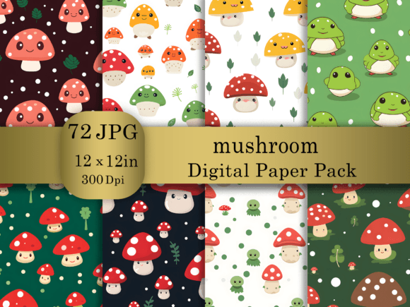 Download Cartoon Mushroom Digital Paper Big Pack - Mushroom digital paper Collection
