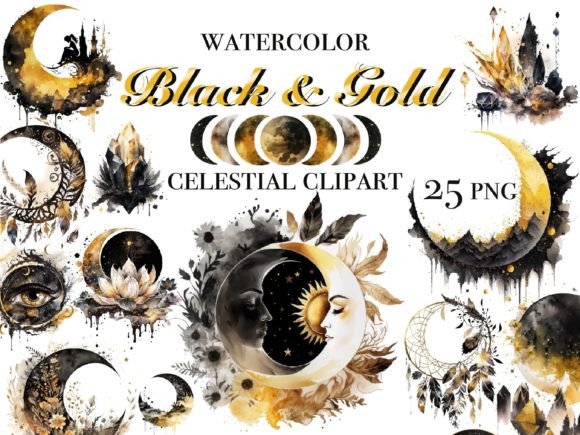 Download Black and Gold Celestial Clipart - Celestial clipart Collection
