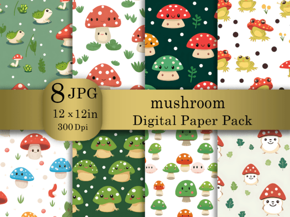 Download Cartoon Mushroom Digital Paper Pack - Mushroom digital paper Collection