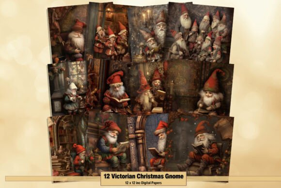 Download Victorian Christmas Gnomes Digital Paper - Gnomes Collection