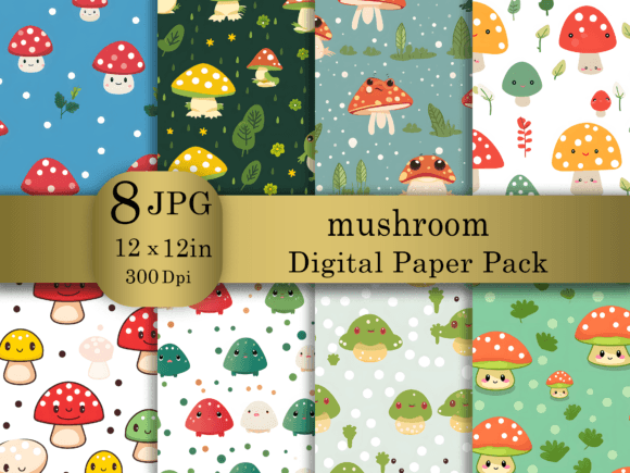 Download Cartoon Mushroom Digital Paper Pack - Mushroom digital paper Collection